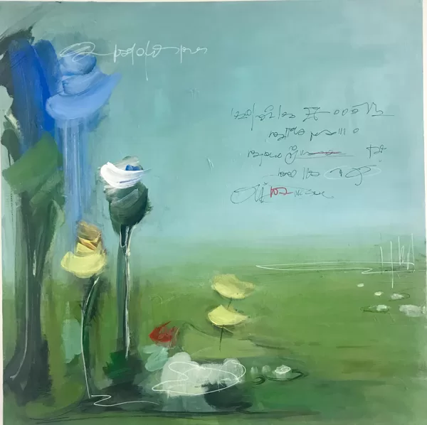 Fiori di sera, 2021, tecnica mista su tela, 60X60 cm