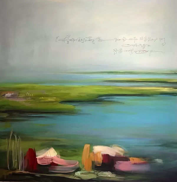 In un mondo fluido. 2022 - acrilico su tela - 100x100 cm